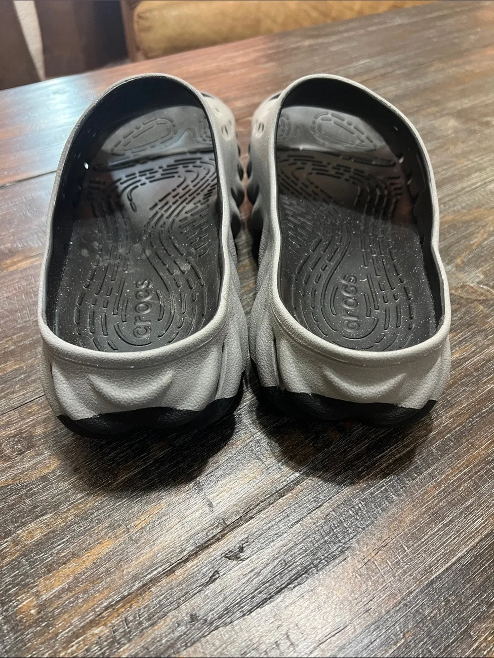 CROCS Men’s Light Gray Upper with Black Footbed Slide Sandals